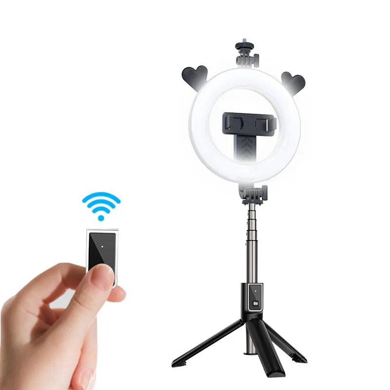 Portable Ring Fill Light Phone Holder LED Beauty Function Ring Lamp Selfie Stick with Tripod Stand