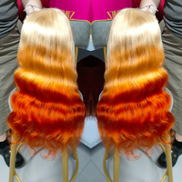 Nouvelle Collection Personnalisée Automne Perruque Frontale Longue Jaune Orange Cheveux Brésiliens Remy Ondulés Grande Taille Bonnet Perruques Lace Front pour Femmes
