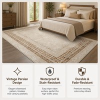 Classic European Area Rug Traditional Vintage Oriental Carpet Large Beige Cream Bordered Rug for Living Room Home Decor
