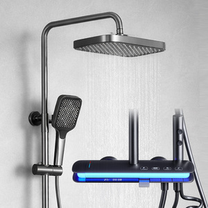 Robinet de salle de bain de luxe chaud/froid avec affichage numérique LED, <span class=keywords><strong>douche</strong></span> cascade murale, finition polie <span class=keywords><strong>style</strong></span> piano, jet doux - Product Image 1