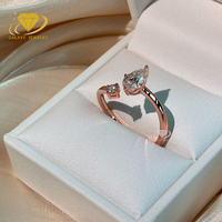 Bague Toi et Moi personnalisée, luxe, diamant moissanite rond et poire, or pur 14k 18k, bague de fiançailles