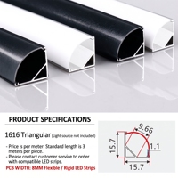 Profilé en aluminium triangulaire 1616 pour bande LED, 1M, 2M, 3M, avec boîtier d'angle à 90 degrés pour éclairage de meuble