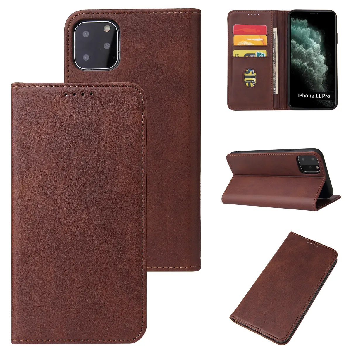 ShanHai Luxury Leather Case with Slim Back Cover Card Holder Wallet for iPhone 12 11 Pro X Xr Xs Max 8 7 6 6s Plus