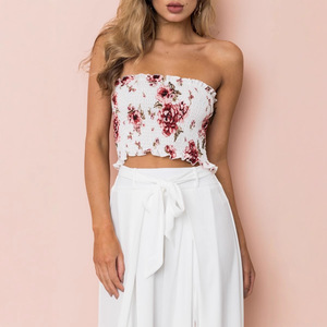 Été Nouveau Stylisé <span class=keywords><strong>Top</strong></span> <span class=keywords><strong>Sans</strong></span> Bretelles Impression Personnalisée Haut Extensible Smocking Sexy Tube <span class=keywords><strong>Top</strong></span> - Product Image 4