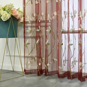 <span class=keywords><strong>Cortinas</strong></span> de ventana transparentes <span class=keywords><strong>bordadas</strong></span> florales para sala de estar país rústico gasa tul para niñas dormitorio puerta corredera de vidrio WP274 - Product Image 4