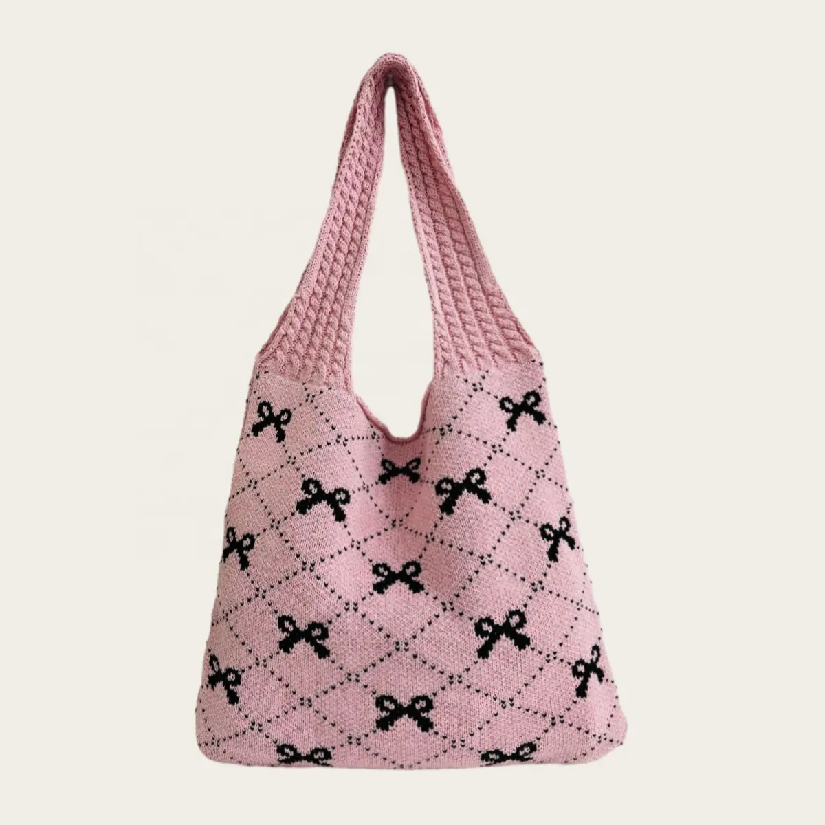 2024 Butterfly Bow Color Blocking Crochet Tote Bag Large Capacity Fashion Beach Bag Commute Knitted Bag Cute Purse Y2k Gift