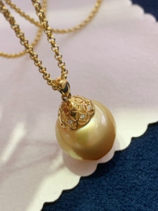 Stylish Durable Polished 18K <b>Solid</b> <b>Gold</b> <b>pendant</b> accessories Inlaid Tiny Clear Diamond For Pearl <b>Pendant</b> Necklace Handmade - Product Image 5