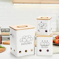 Lot de 3 boîtes de rangement en métal BX, ensemble de boîtes pour pommes de terre, oignons et ail, contenants pour aliments, boîtes en métal avec couvercle en bambou