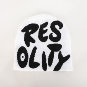 Bonnet jacquard avec impression graphique personnalisée, casquette en tricot avec étiquette tissée, bonnet d'hiver unisexe en acrylique, casquette hip-hop - Product Image 3