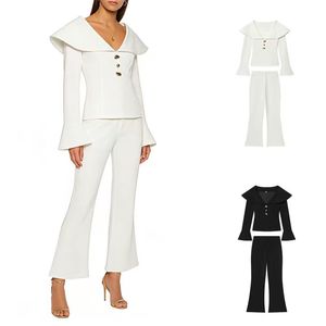 Traje de pantalón y chaleco de moda casual INS de lana/seda de manga larga, nuevo para otoño/invierno, transfronterizo Europa Estados Unidos - Product Image 1