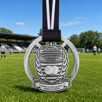 Médaille commémorative personnalisée 3D en argent vieilli pour le 60e anniversaire d'un club de football, souvenir, récompense ajourée avec ruban, fabrication usine