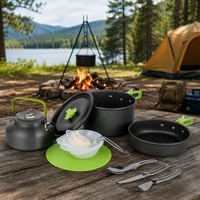 Ensemble de cuisine de camping en aluminium : bouilloire, poêle et couverts pliables, kit de cuisson portable pour le plein air et la randonnée