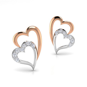 Orecchini a perno a cuore intrecciati da donna, bicolore, gioielli alla moda, all'ingrosso - Product Image 2