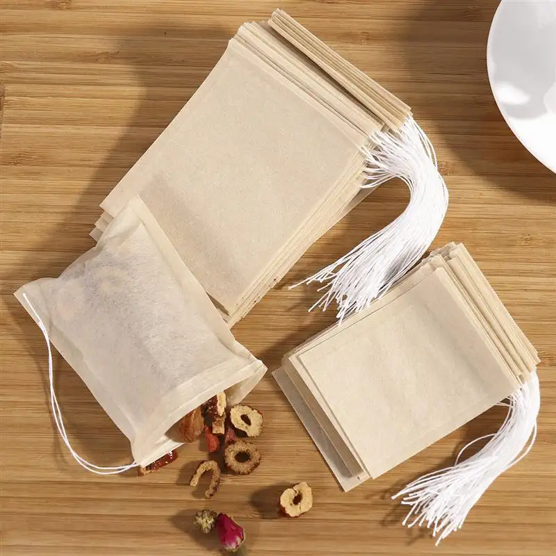 100Pcs Tea bags Biodegradable Paper Drawstring Teabags Filter Paper Empty Tea Pouch Bags for Loose Leaf Tea Powder