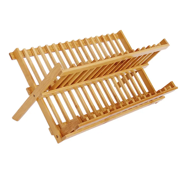 Escorredor de pratos multifuncional dobrável para cozinha, com 16 células, para uso doméstico, escorredor de pratos em bambu