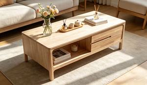 Table basse de rangement solide de qualité supérieure avec tiroirs et étagère ouverte, table centrale minimaliste de style nordique pour salon - Product Image 5