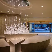 Guuan projeto do lobby de hotel comercial grande, vidro de cristal de luxo moderno pendurado lâmpadas de lustre