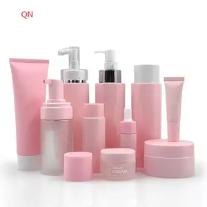 Factory hot sale cosmetic pink color bottlts a set of skin care bottle toner bottle and 10g 15g pp jars cosmetic container