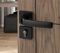 Poignée de porte silencieuse en alliage d'aluminium minimaliste moderne, noire, avec système de verrouillage séparé, pour chambre à coucher