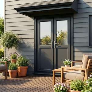 Porte battante extérieure en aluminium, simple ou double battant, avec plaque de protection solide, partie inférieure en verre, rupture de pont thermique, pour jardin, patio, <span class=keywords><strong>terrasse</strong></span> - Product Image 2