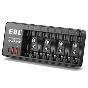 Chargeur de batterie intelligent portable USB rapide 8 baies EBL 9V NI-MH universel pour piles AAA et AA - Product Image 1