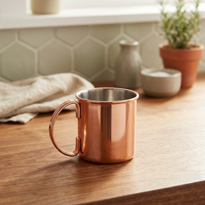Copper <b>Mug</b> with Matte Black Finish Modern Luxury Design Double Wall Eco-Friendly <b>Large</b> Capacity Includes Coaster - Product Image 3