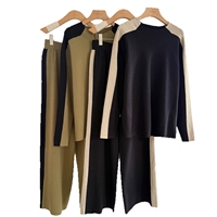 Nouvel Ensemble Tricoté Décontracté Printemps-Automne Femme, Pull Ample et Pantalon Large, Deux Pièces Tendance