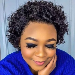 Letsfly Promotion $14.5 Short <b>Curly</b> <b>Wigs</b> 13x4 Lace Frontal Cheap Short Cut Water Wave Virgin Brazilian Human <b>Wig</b> Wholesale F408 - Product Image 1