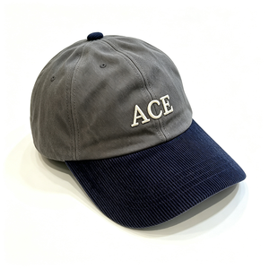 Two Tone Washed Cotton 6-Panel Baseball Cap Corduroy Brim 3D ACE Embroidery Letter Dad Hat Vintage Curved Bill Adjustable Casual - Product Image 2