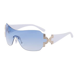 Lunettes de soleil sans monture style Y2K européen pour femme, grandes courbes, strass incrustés, protection UV400, pour le cyclisme - Product Image 2