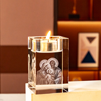 Vente en gros d'usine, porte-bougie en cristal gravé au laser 3D, décoration de table, porte-bougie en verre massif, porte-bougie chauffe-plat, cadeau religieux