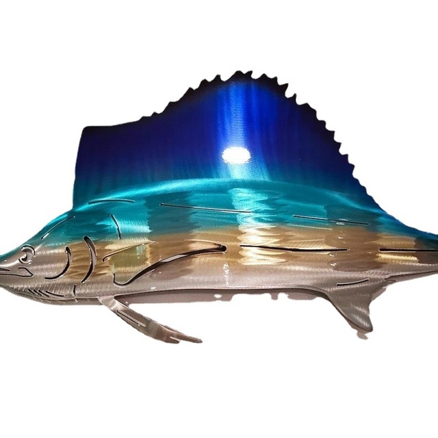 Metal Art Indoor Jellyfish Sailfish Turtle Indoor Home Decoration Handicraft Wrought Iron Gold Ocean Animal Wall Art  Hanging