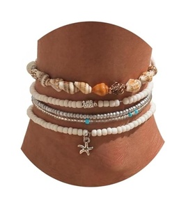 Joyería de Diseño Exclusivo, Juego de <span class=keywords><strong>Tobilleras</strong></span> de Acero Inoxidable con Estrellas de Mar <span class=keywords><strong>y</strong></span> Conchas, 6 Piezas, Estilo Boho, Verano, Playa, Resistente al Agua, Venta al Por Mayor Woying - Product Image 4