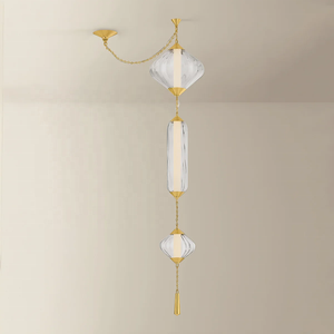 Lámpara Colgante Moderna de Diseño Interior <span class=keywords><strong>Fiorello</strong></span> con Pantalla de Vidrio Acanalado Transparente, Lámpara de Techo de Latón Antiguo para Villa - Product Image 2