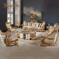 Ensemble de canapés de salon de luxe rétro en bois doré avec grand coussin en éponge classique turc, 3 pièces