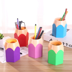 Plastic Pencil Shaped Desktop Cute Children Desk Accessories Organizer Stand Container Pencil Pen Holder