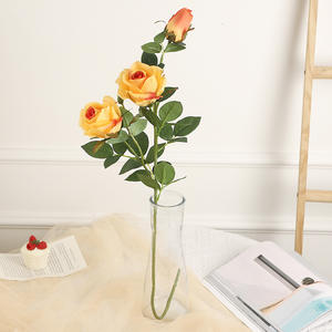 Rose artificielle en soie de style européen, à 3 têtes, à tige unique, pour décoration de mariage et ornement d'intérieur, haute simulation - Product Image 2