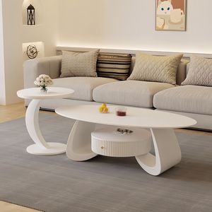 Mesa de centro <span class=keywords><strong>Tal</strong></span> de estilo crema moderna Vidrio ovalado pequeño y simple para <span class=keywords><strong>el</strong></span> hogar Sala de estar para apartamentos - Product Image 2