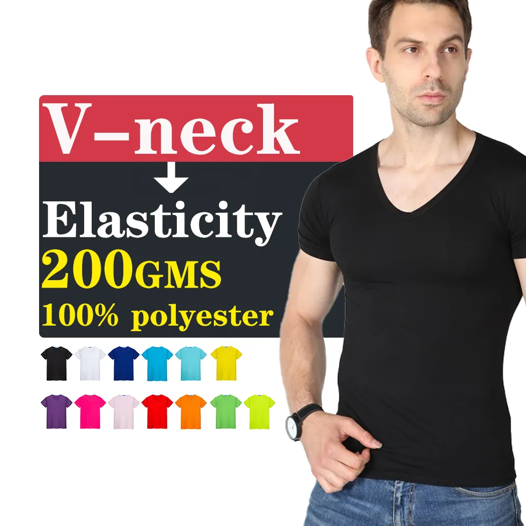 Groothandel Oem Aangepaste Logo 220GSM Korte Mouw 100% Katoen Leeg Ronde Bodem T-shirt V-hals Voor Mannen