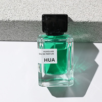 Flacon de parfum en verre transparent de conception classique, élégant, rectangulaire, avec base épaisse, 50 ml, 100 ml, flacon de parfum carré avec couvercle en résine