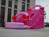 Vente en gros de château gonflable en PVC durable en forme de papillon rose, avec toboggan aquatique pour enfants, pour utilisation en extérieur dans le jardin