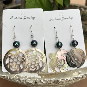Pendientes Colgantes <span class=keywords><strong>de</strong></span> Nácar Negro Natural, Diseño Tropical <span class=keywords><strong>de</strong></span> <span class=keywords><strong>Tortuga</strong></span> Espiral Floral Tallada, Estilo Hawaiano Boho - Product Image 6