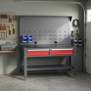 Germany <strong>UK</strong> Heavy-Duty Steel Workbench 2 Drawers <strong>Pegboard</strong> Back Panel OEM/ODM/OBM 3-Year Warranty Workshop Garage Modular System - Product Image 1