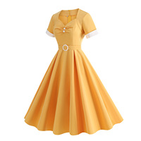 Robe vintage pour femme Robe d'été à manches courtes 50s 60s Office Party Rockabilly Swing Retro Pinup Plus Size