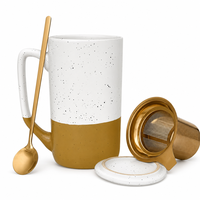 Grande tasse à thé en grès avec infuseur, couvercle et cuillère, finition mate mouchetée, en céramique, pour la maison et le bureau