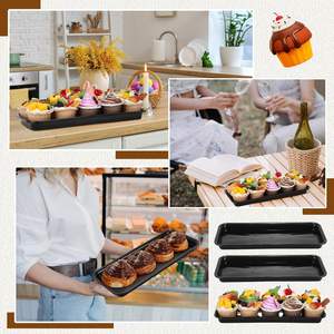 <span class=keywords><strong>Plateau</strong></span> de service de nourriture de gâteau de <span class=keywords><strong>fromage</strong></span> de collation de dessert en plastique réutilisable noir de rectangle pour la fête de mariage - Product Image 6