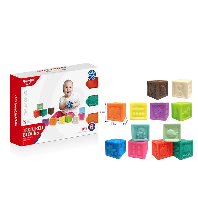 Ept Topkwaliteit 12 Stuks Kleurrijke Educatieve Zachte Getextureerde Touch Kubus Blok Speelgoed Voor Baby