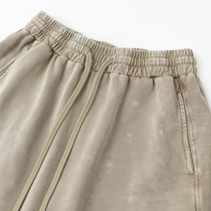 Shorts Streetwear Homme Taille Mi-Haute Effet Délavé, Grammage Lourd, Vintage, Logo Personnalisé, Unisexe, Uni, Décontracté, Été, Tissu Coton French Terry - Product Image 1