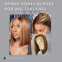 Perruque Bob en Cheveux Brésiliens Remy 13x4 Lace Front Ombrée Colorée pour Femmes, Perruque Frontale HD Complète Sans Colle Style 4/27