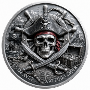 Pièce de monnaie en cuivre fin 999 de 5 oz, design rondeau en relief de bateau <span class=keywords><strong>pirate</strong></span> et de capitaine, avec motif trésor, fabrication OEM - Product Image 1